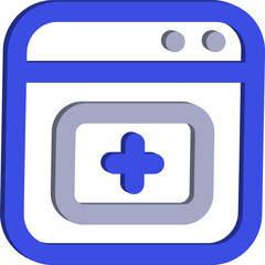 Fototapete - Blue 3d browser window icon with a plus symbol inside a grey frame isolated on transparent background