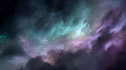 Wall Mural - cosmic nebula with purple and green gaseous clouds in dark night sky