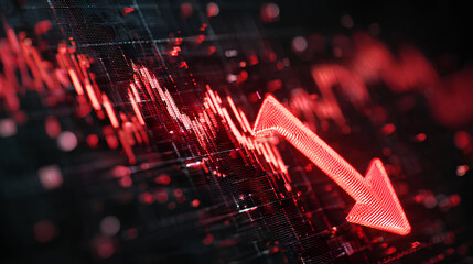 Poster - Down fall trend red arrow graph, Red arrow chart graph in downward direction, concept of stock market fall, financial loss. Stock Illustration