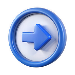 Poster - A 3d rendered blue arrow pointing right inside a blue circle isolated on transparent background