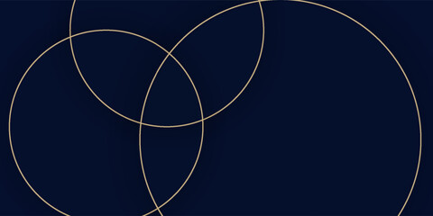 Poster - Luxury dark blue navy background with gold circle and shadow. Modern textured dark blue background with realistic geometric shapes.