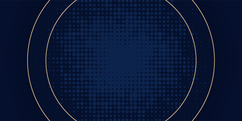 Poster - Luxury dark blue navy background with gold circle and shadow. Modern textured dark blue background