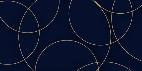 Poster - Luxury dark blue navy background with gold circle and shadow. Modern textured dark blue background with realistic geometric shapes.
