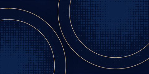 Poster - Luxury dark blue navy background with gold circle and shadow. Modern textured dark blue background