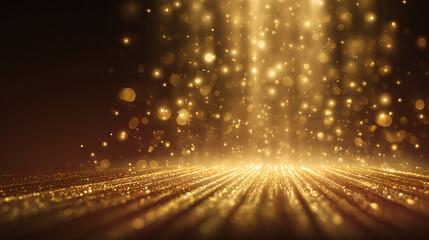 Poster - Elegant gold stage backdrop design decorated with glow and bokeh effect, background idea for awards ceremony and luxury style product promotion or marketing. Stock Vector