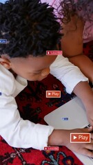 Poster - Animation of social media notifications over brother and sister using laptop