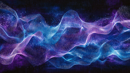 Aufkleber - Colorful abstract waves of light flowing through a dark space with stars glowing in the background