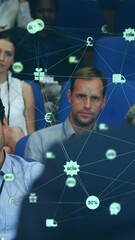 Poster - Animation of data processing over diverse business people at meeting