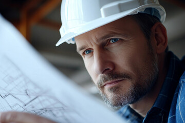Poster - A portrait of a young man in a construction site, generative AI image