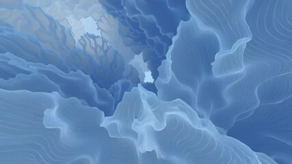 Aufkleber - Animation. Abstract illustration featuring swirling blue and white waves, creating a sense of depth and movement, evoking tranquility and fluidity in a visually captivating design