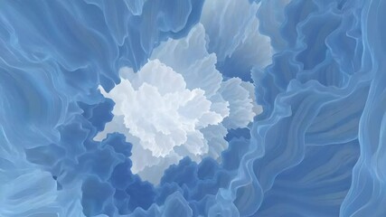 Aufkleber - Animation. Abstract blue and white illustration featuring flowing, wavy textures that create a sense of depth and movement, evoking a serene and calming atmosphere in a digital art style