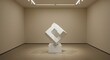 © muharsakas - White abstract geometric sculpture on pedestal in an empty modern art gallery room with track lighting