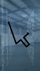 Poster - Animation of arrow cursor icon over multiple screens of mosaic squares against empty warehouse
