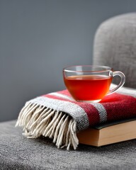Poster - rainy season cozy setup with blanket, tea, and book