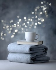 Poster - rainy season cozy setup with blanket, tea, and book