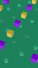 Poster - 3D blue and purple cubes move in formation on a rotating green screen for a cool effect.