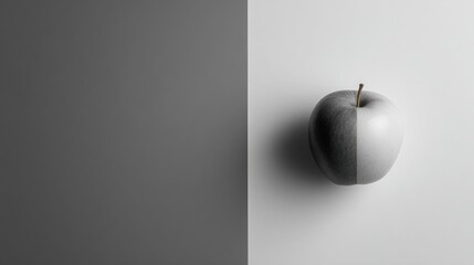 Poster - Grayscale Backdrop Featuring a Single Colored Apple Creating Minimalist Contrast in Modern Art Style