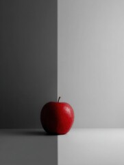 Poster - Grayscale Composition Featuring a Singular Red Apple in a Minimalist Setting With a Stark Contrast, Highlighting the Apples Vibrant Color Against Muted Tones