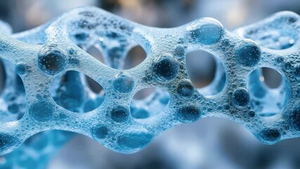 Poster - Unique structure of translucent blue bubbles captured in intricate detail under soft lighting