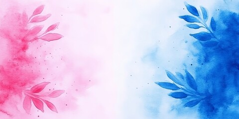 Poster - Soft Pastel Watercolor Background Featuring Floral Design Elements in Coral and Light Blue Shades