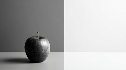 Poster - Single Colored Apple Stands out in a Grayscale Minimalist Layout With an Empty Right Side