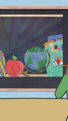 Aufkleber - Animation of school icons over student writing icon