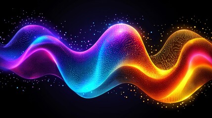 Poster - Dynamic Data Visualisation with Colourful Glowing Particles and Abstract Digital Waveforms in Motion