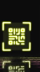 Poster - Animation of qr code and neon lines on black background