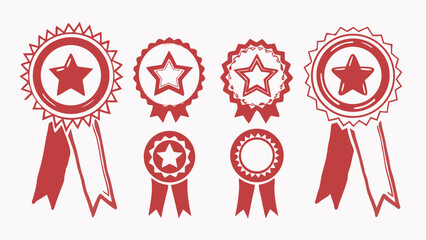 Poster - Illustration of four red star award ribbons with different designs on a white background art work