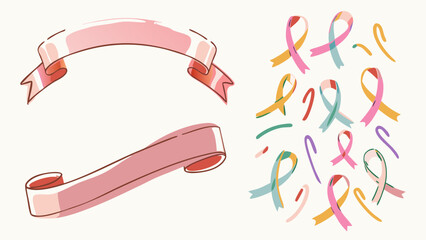 Poster - Illustration of pink banners and ribbons in various colors on a white background design layout