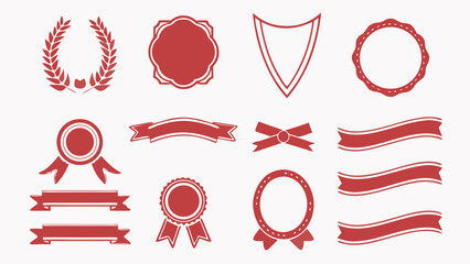 Poster - Illustration of a set of red decorative elements including wreaths ribbons seals and shield on a white background