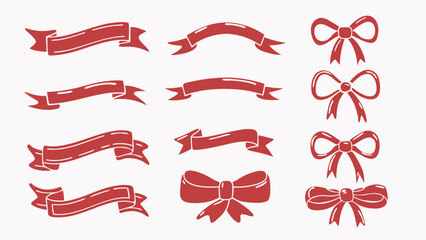 Poster - Illustration of red ribbons and bows in various styles arranged on a white background design element