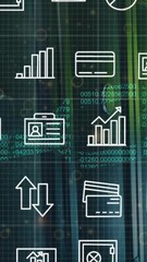 Poster - Animation of business icons and digital data processing over computer servers