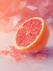 Poster - Fresh Grapefruit on Geometric Background With Soft Shadows and a Clear Upper Zone Creating a Vibrant Aesthetic