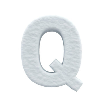 Snowy White Letter Q Isolated Alphabet Rendered on Transparent Background