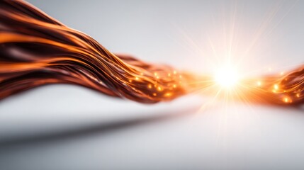Poster - Luminous Cable's Electrical Surge: A close-up captures a bundle of copper cable intertwined with a radiant electrical surge in motion, highlighting the power and technology.
