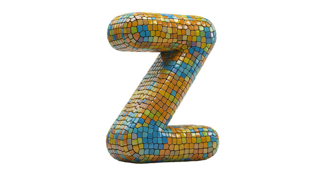 Voxel Letter Z 3d Rendered Typography Alphabet in Colorful Isolated Design