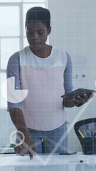 Poster - Animation of financial data processing over diverse business people in office