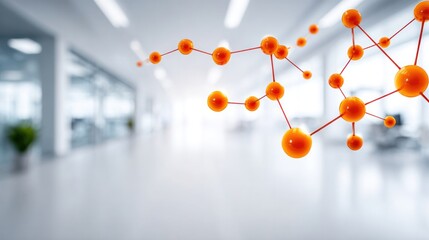 Poster - Molecular Innovation: A futuristic depiction of interconnected molecular structures against a softly blurred backdrop of a cutting-edge research facility.