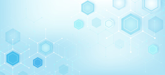 Fototapete - Modern health care abstract background with lines, dots and hexagons. Medical innovation banner template concept. Vector illustration.