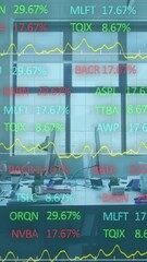 Poster - Animation of financial data processing over diverse business people in office