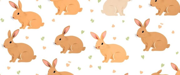  Seamless adorable flat vector rabbit and hare pattern on white background,  charming,  spring