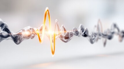 Poster - Sound Wave Pulse: An evocative depiction of sound visualized as a dynamic wave, pulsing with golden light against an ethereal backdrop.