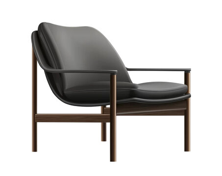 The back of an office chair with black leather and chrome legs