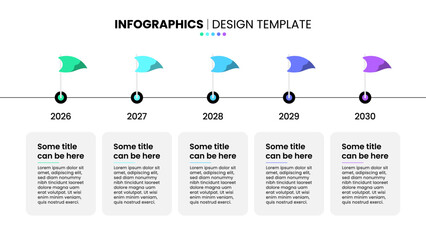 Poster - Infographic template. Timeline with flags and 5 steps