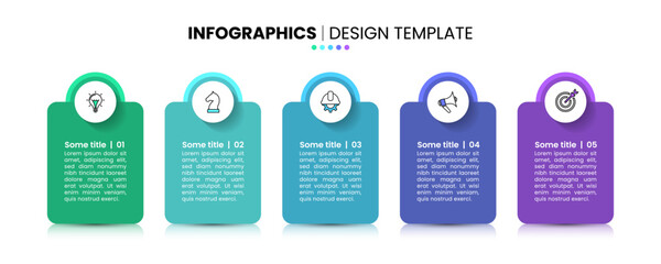 Poster - Infographic template. 5 rectangular banners with icons