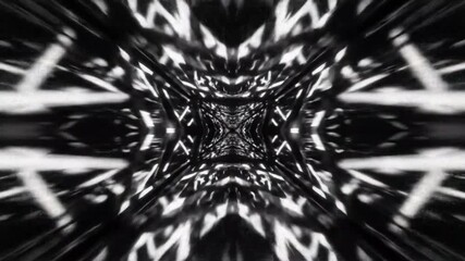 Kaleido scope pattern black, mirrored black and white abstract pattern spinning in motion perfect for VJ loops psychedelic visuals and hypnotic digital backgrounds