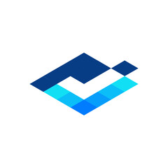 Aufkleber - A vibrant, pixelated checkmark logo composed of various shades of blue, integrated into a dynamic, angular shape