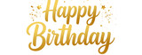 Minimal Gold Happy Birthday Typography with Glitter Dust and Shadow, isolated on transparent background PNG