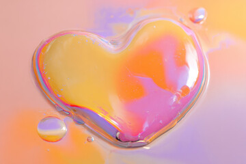 Aufkleber - Heart shaped abstract puddle with glossy surface, vibrant pastel colors, and soft reflections on dry background, evoking dreamy and romantic mood